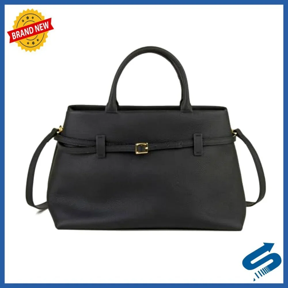 Full-Grain Leather Top Handle Satchel Tote Bag with Adjustable Crossbody Strap